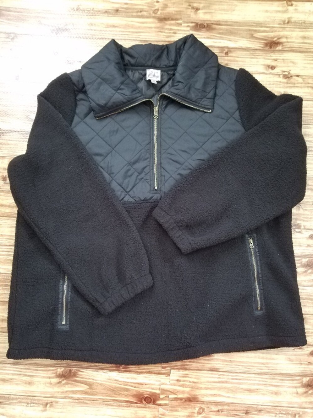 Como Vintage Black Quilted Fleece Pullover Jacket Women's 2XL